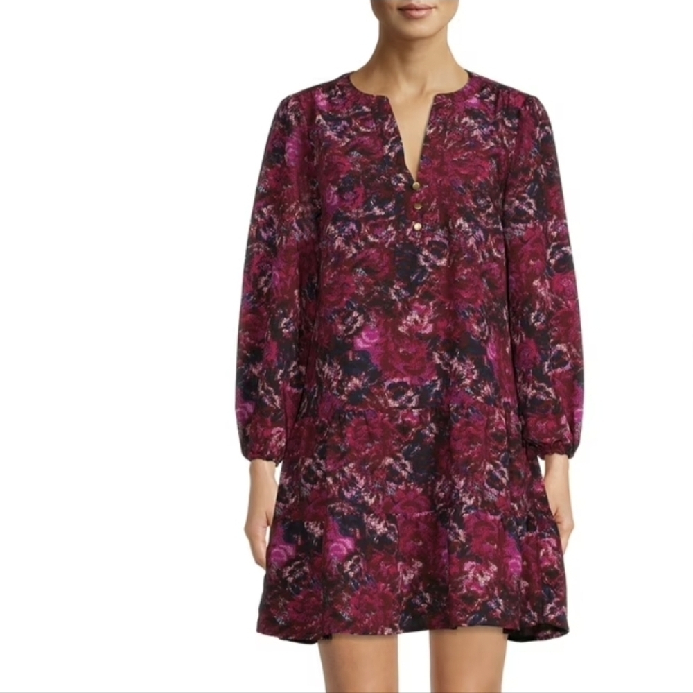 Timw And Tru Drop Waist Floral Pink and Purple Women's Dress Large